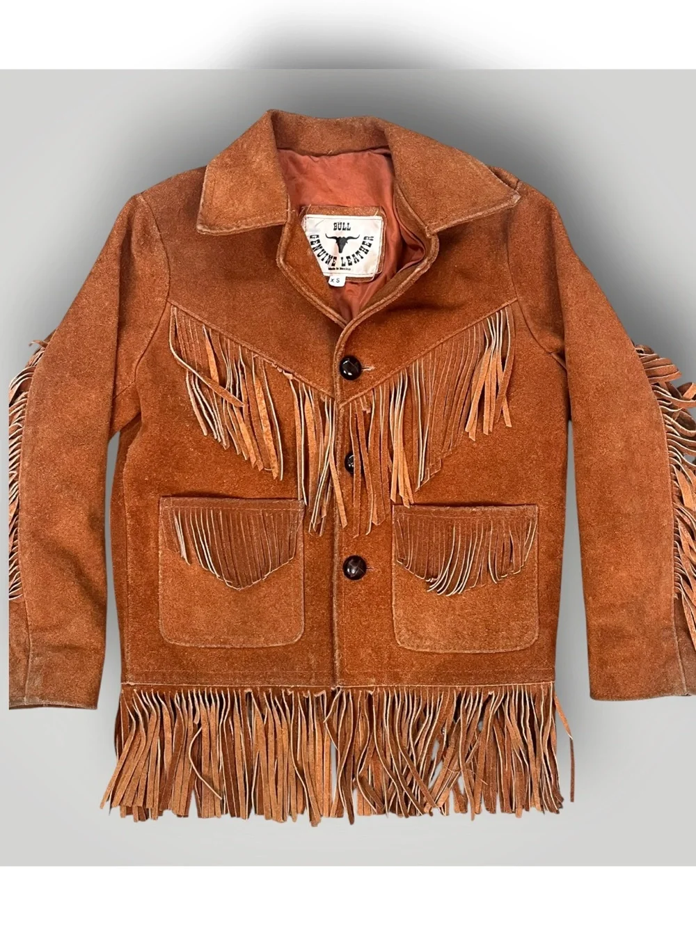 Vintage Genuine Suede Leather Fringe Jacket Boy XS Brown Cowboy Western Pioneer